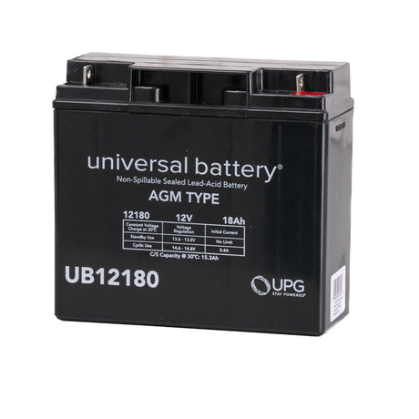 Half U1 18 Ah (17 Ah - 20 Ah Replacement) 12 Volt AGM Mobility Scooter Battery with Post Terminals, black exterior with white text, close-up view of Universal Battery branding.