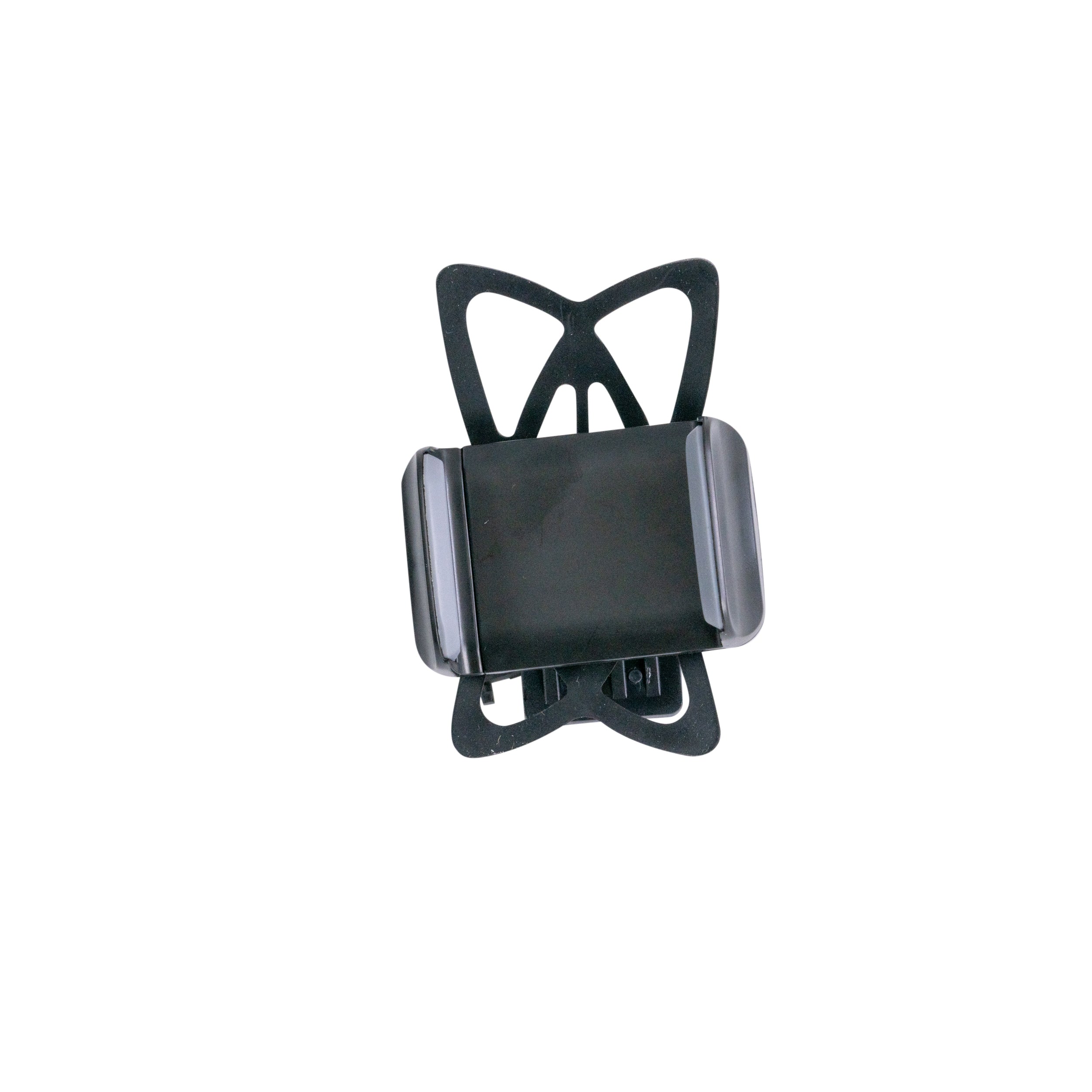 Universal Smartphone Holder for Bikes & Scooters featuring a black plastic clip with a sturdy black strap, designed for secure mounting on handlebar frames.