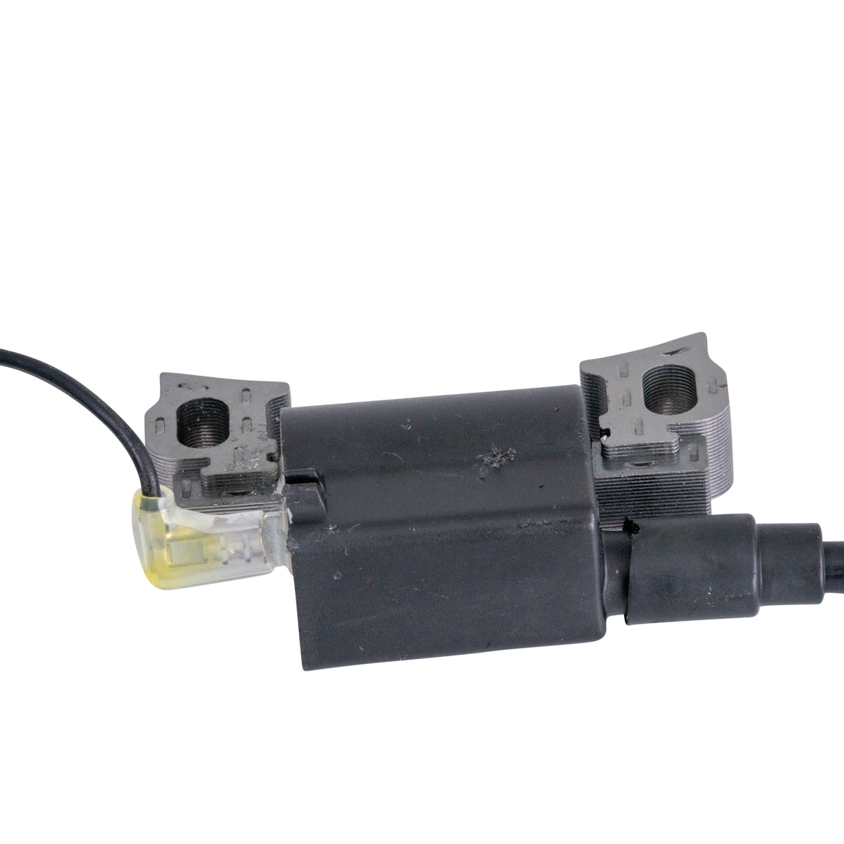 196cc 6.5 Hp (Honda GX200 Clone) Ignition Coil for Baja Mini Bike MB165 & MB200, featuring a black electrical device with a wire and central hole, compatible with Baja Heat, Mini Baja, Baja Warrior.