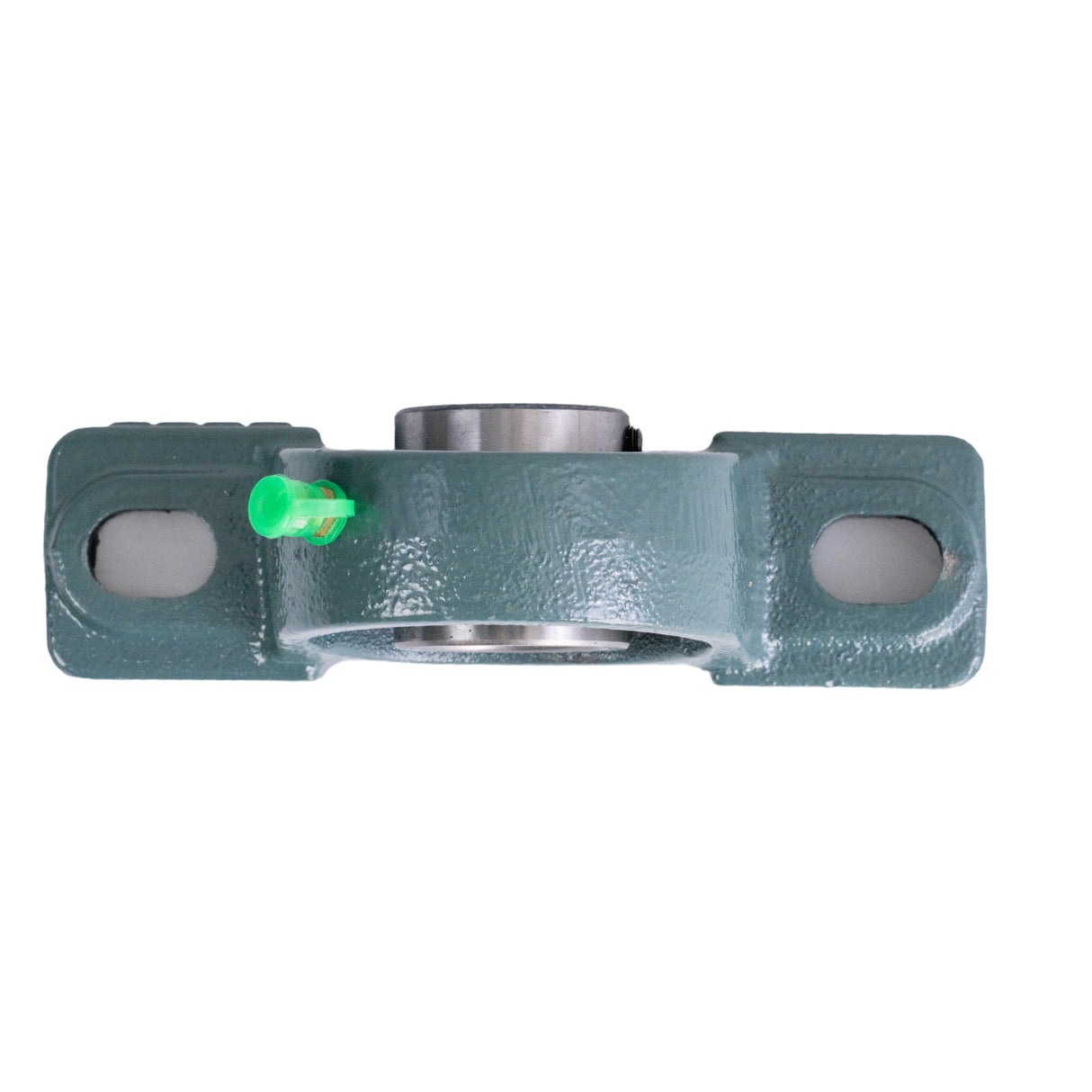 UCP205-16 Pillow Block with 1 Bearing in a heavy-duty cast iron housing, featuring a visible brass nipple for lubrication and preinstalled bearing secured by set screws.