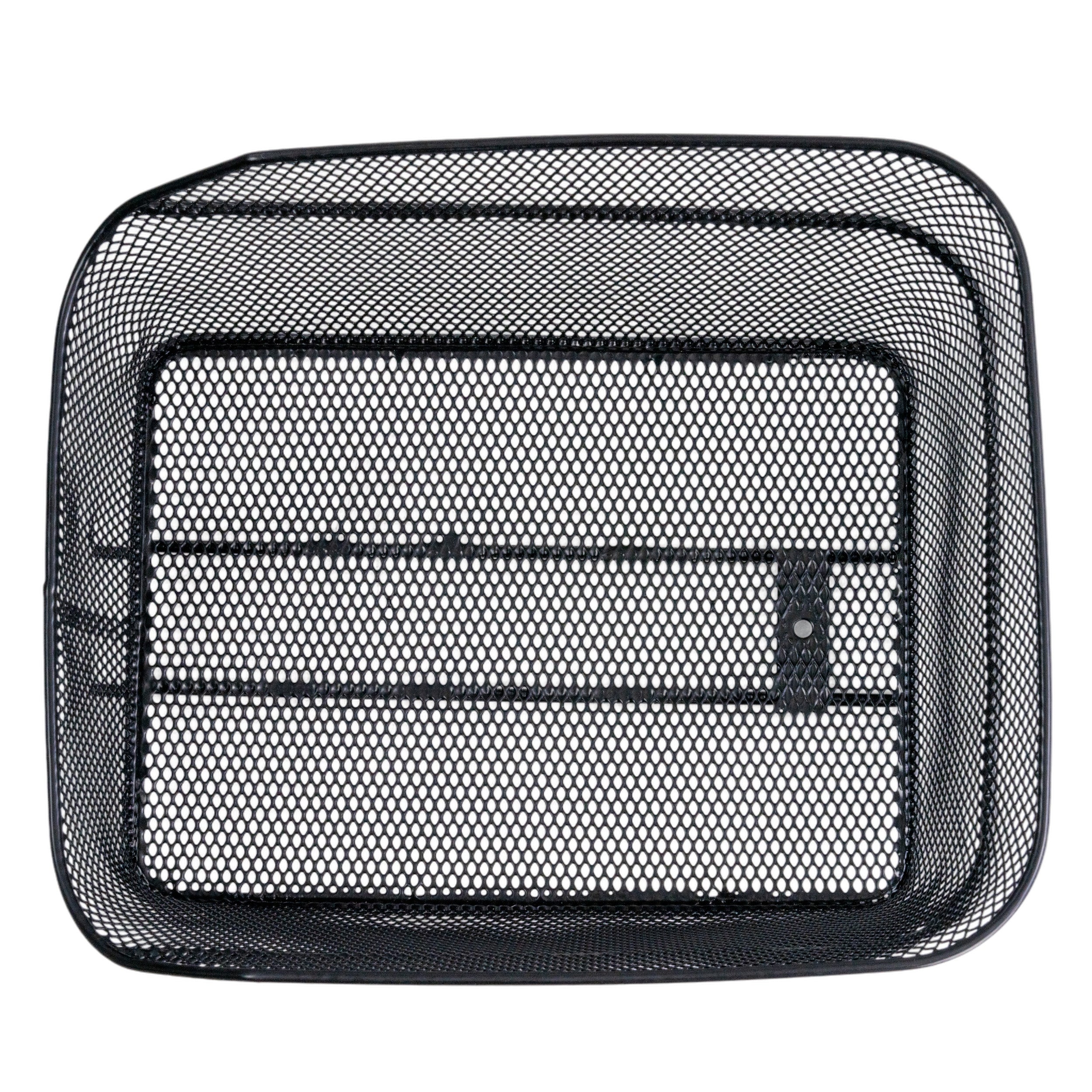 Basket with Bolt & Washer for Razor EcoSmart Metro (V2+) & EcoSmart Metro HD Scooters: Black mesh basket with metal handle, ready to mount on scooter seat post for carrying cargo.