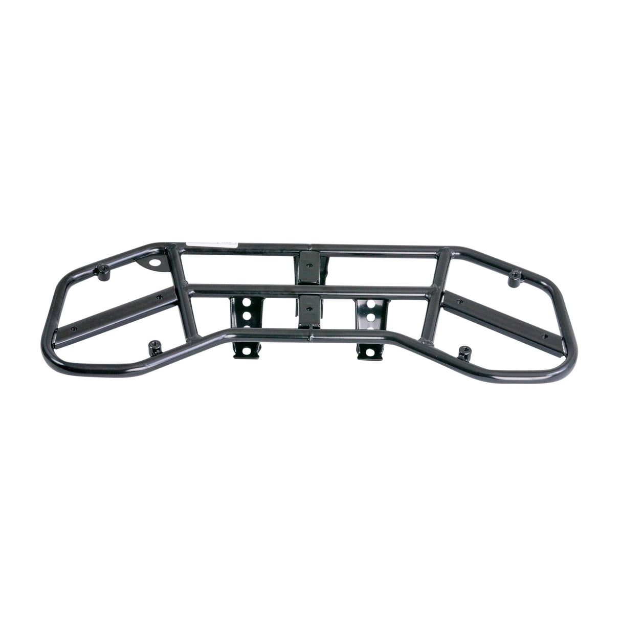 Steel Cargo Rack for the Coleman AT125-EX ATV, featuring a black metal frame with multiple mounting holes, ideal for securing various essentials.