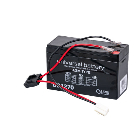 12 Volt Battery for the Razor E90 Accelerator, Power Core 90, Power Core E90, and Power Core E90 Glow, showing a black rechargeable battery with attached red and black wires.