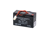 7 Ah 12 Volt Battery for the Minimoto Hybrid, featuring a black body with red and white cables, sealed lead acid (SLA), absorbed glass mat (AGM) technology, and an integrated harness and connector.