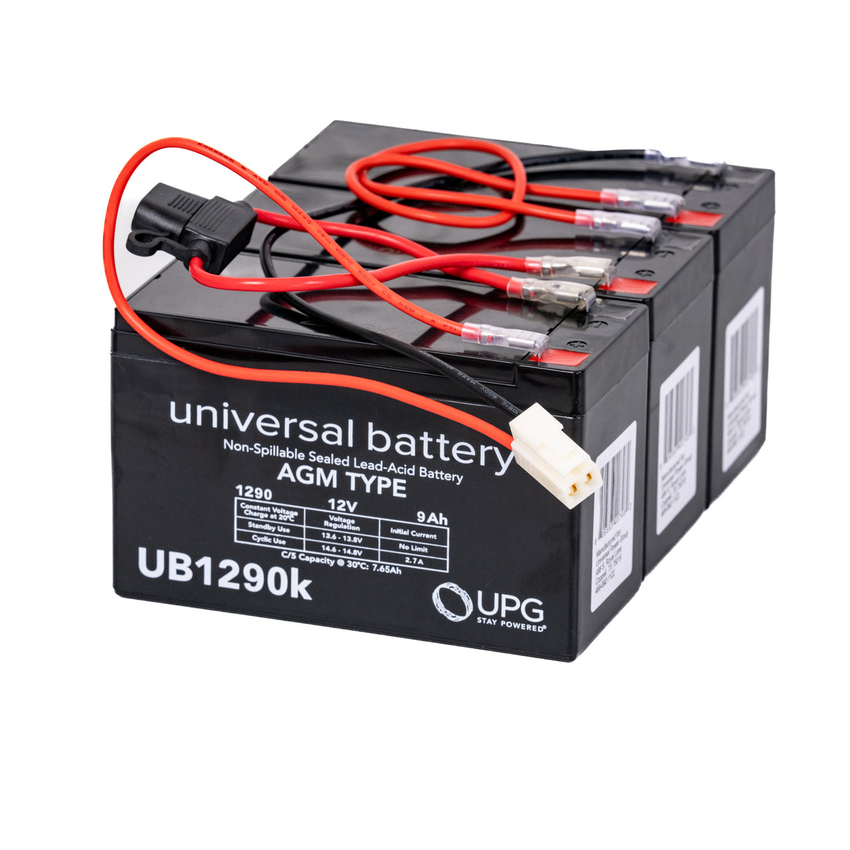 36 Volt Battery Pack for the Razor Rambler 16, featuring three black 12 Volt batteries with attached red and black wires, and a close-up of a plug and voltage warning label.