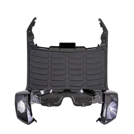 Main Shroud for the Merits Silverado Extreme (S941L) Power Chair, featuring a glossy black, speckled metal-flake finish with included mounting hardware and rubber deck mat.