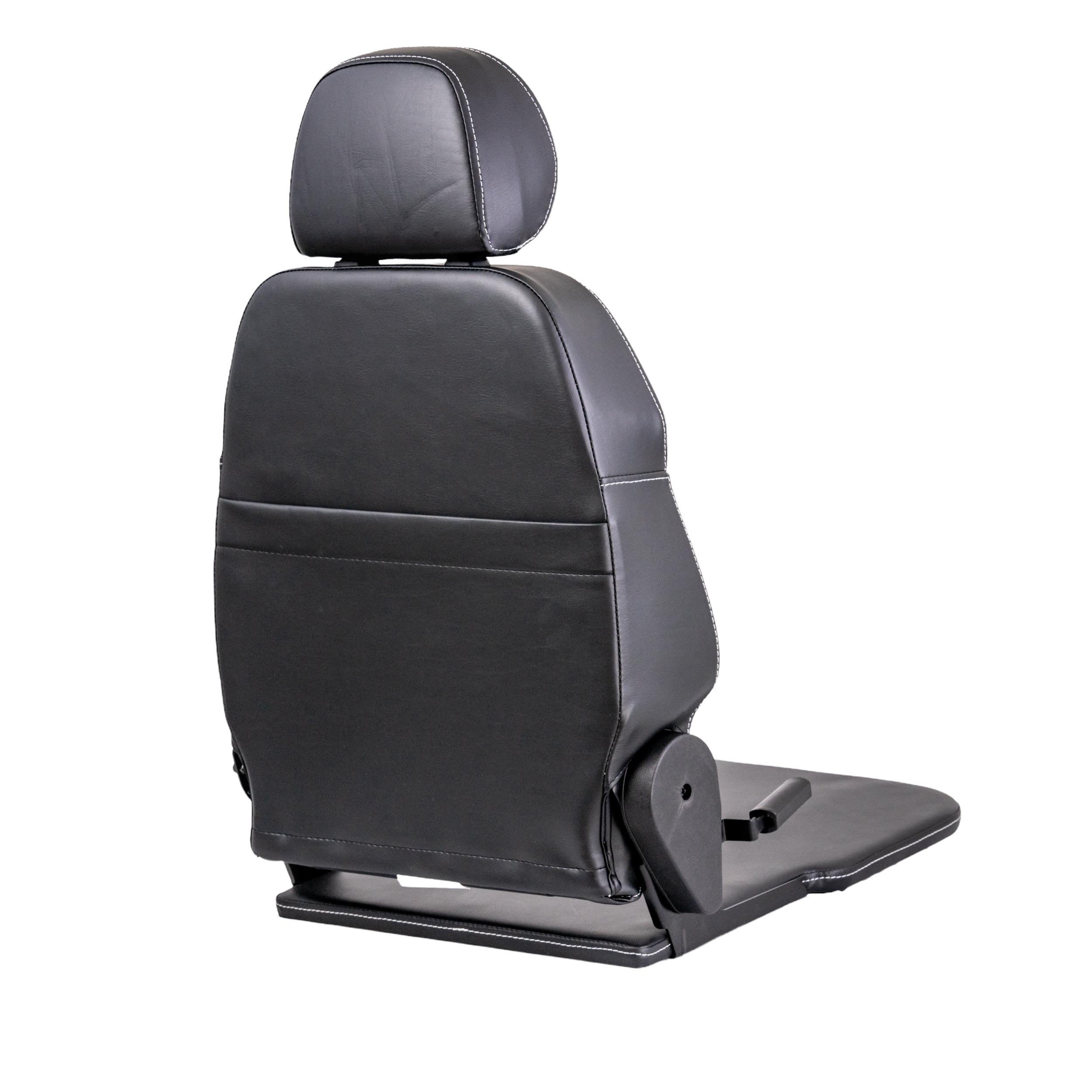 Pan Seat Assembly for the Merits Vision Sport (326A) showing a black leather seat with a headrest and backrest, without seat cushions or armrests.