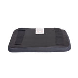 Seat Cushion for the Jazzy Passport Power Chair, featuring a visible white label on a sleek design. Ideal for enhancing comfort and style of your power chair.