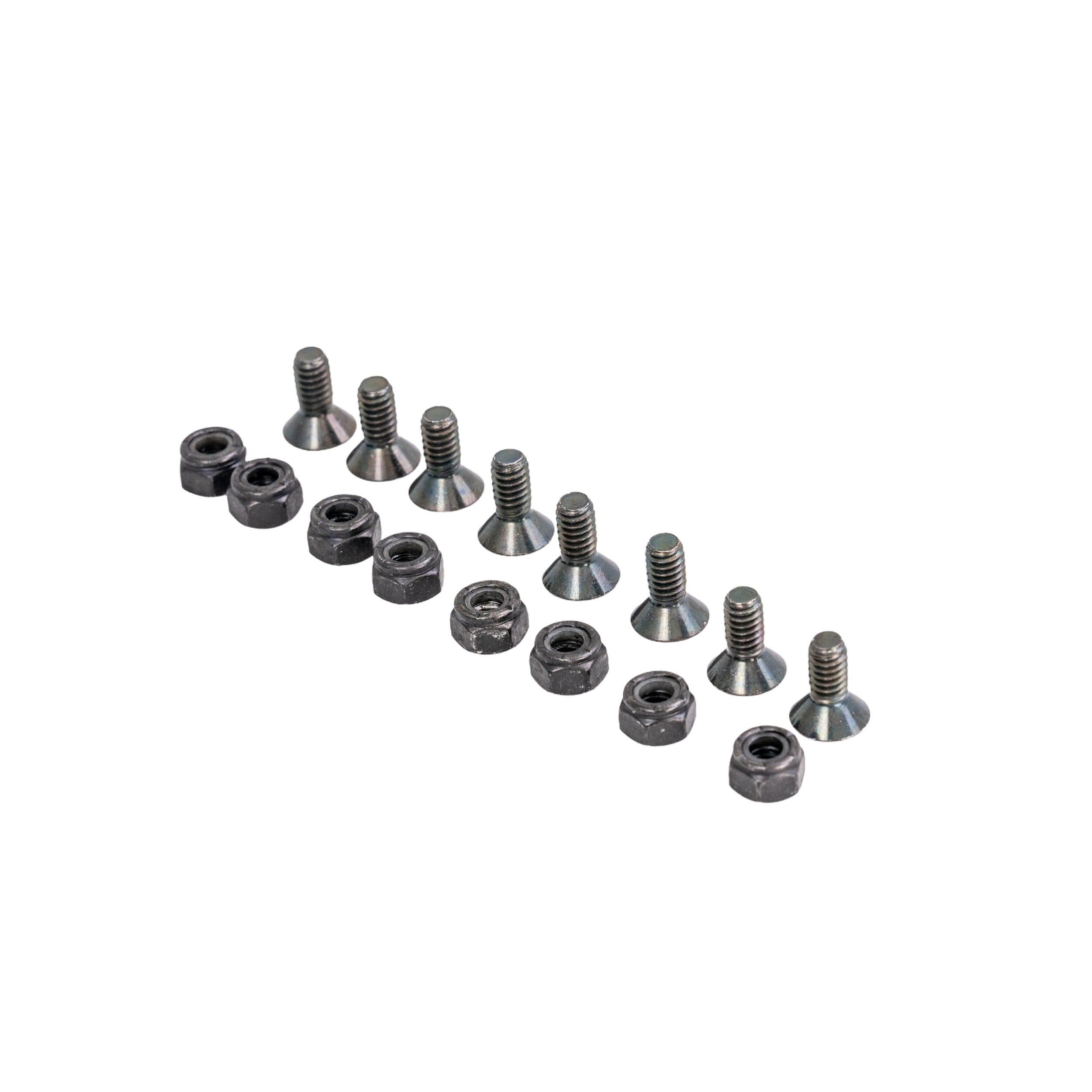 8x11 Footplate Assembly with Mounting Blocks & Heel Loops for Quantum Power Chairs (Set of 2), featuring a row of screws and nuts for mounting.