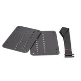 8x11 Footplate Assembly with Mounting Blocks & Heel Loops for Quantum Power Chairs (Set of 2), featuring black plastic footplates with holes, including all necessary mounting hardware for easy attachment.