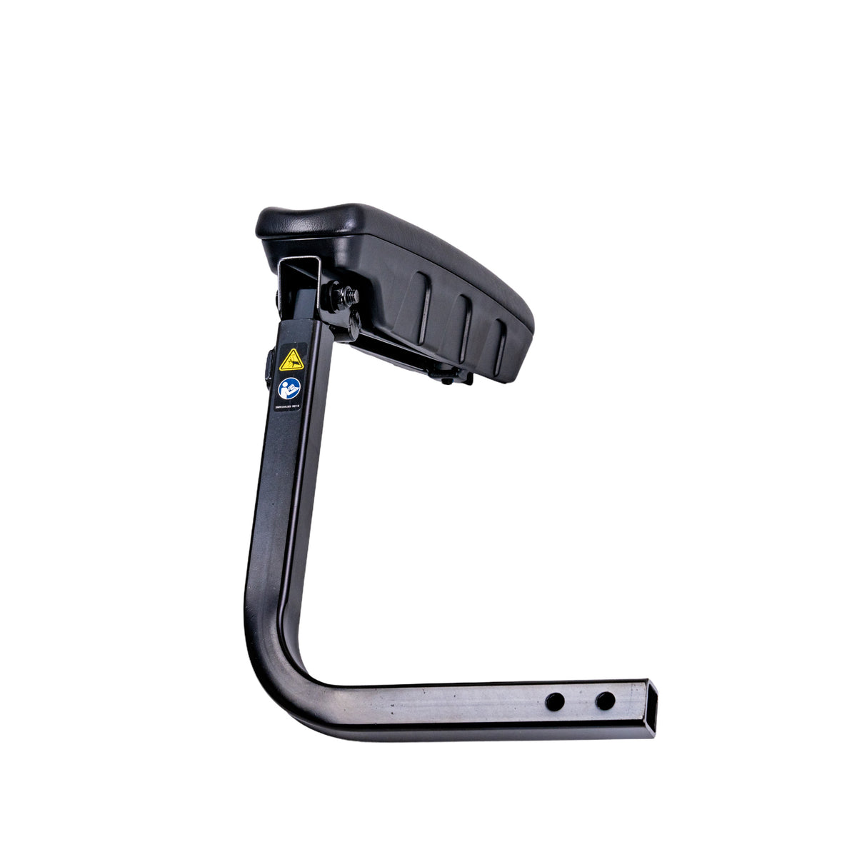 Armrest Assembly for the Pride Pursuit 2 (S7132) mobility scooter, featuring a black armrest and mounting hardware, shown in close-up detail. Ideal replacement part for worn-out armrests.