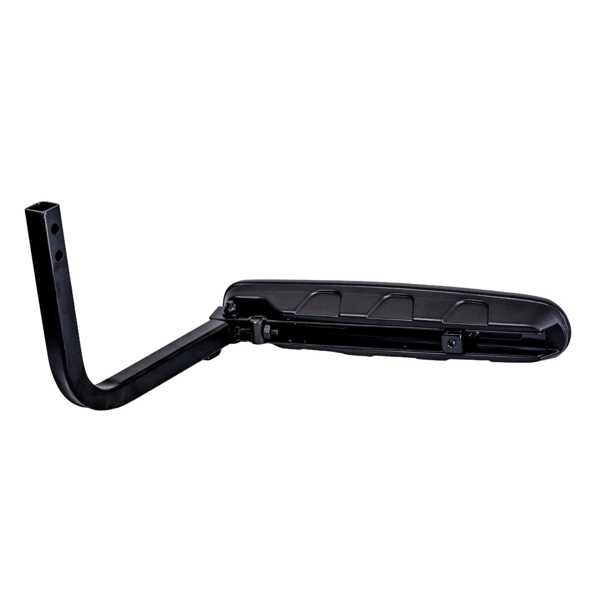 Armrest Assembly for the Pride Pursuit 2 (S7132) showing a black, curved metal arm rest with mounting holes and a screw, designed for easy installation on the mobility scooter.