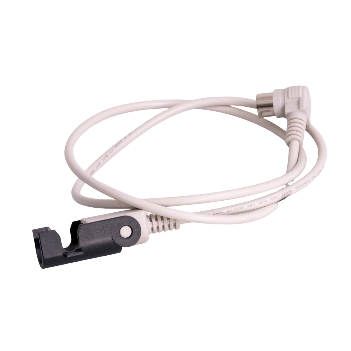 39 Hand Control Extension Cable for Pride Lift Chairs (HARUSHD2456) featuring a white cable with a black 5-aperture female connector and a 90-degree 5-pin male connector.