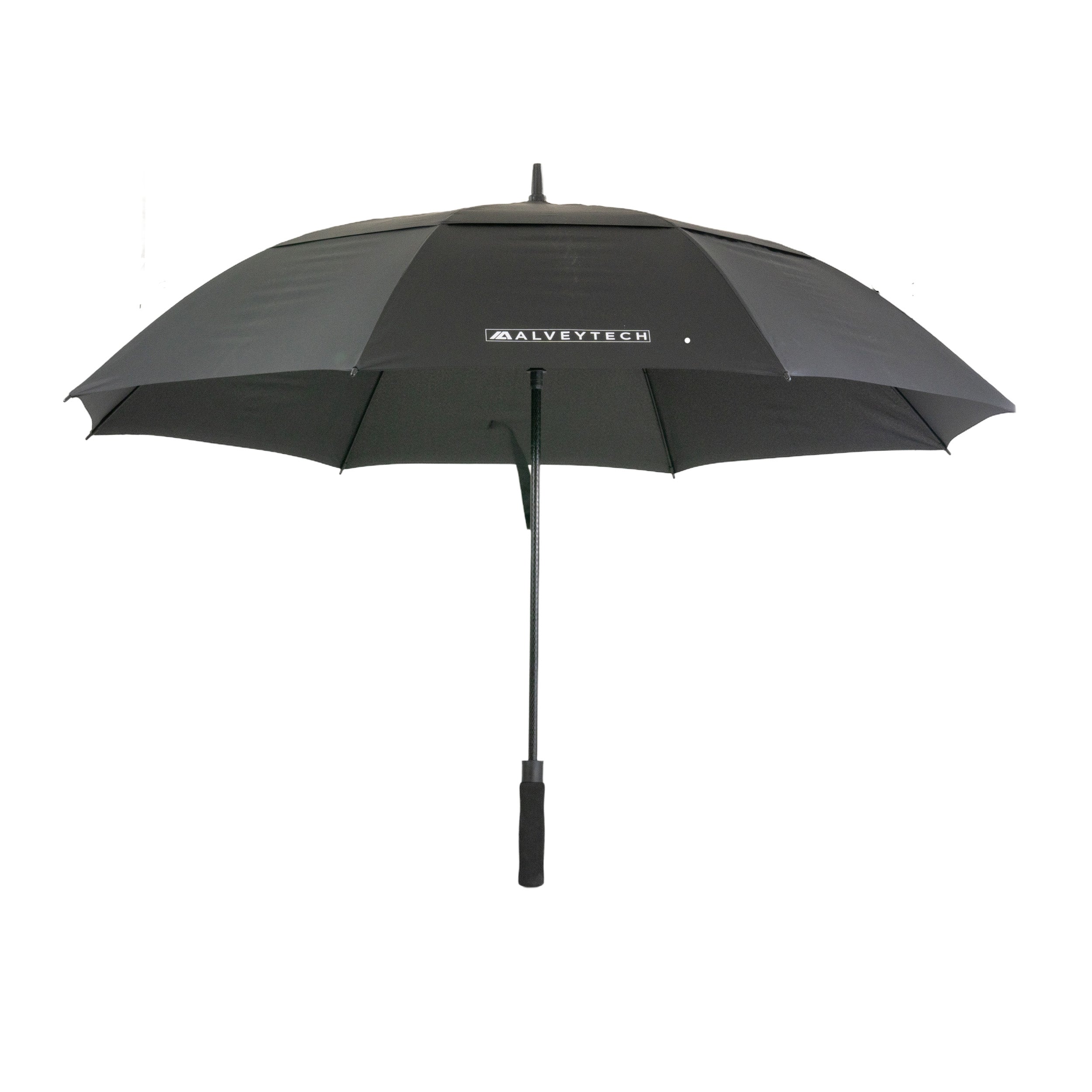 Wind Resistant Vented Golf Umbrella with an 8-panel design, vented for wind resilience, and a soft foam handle for a superior grip. The umbrella measures 53 inches in diameter when open.