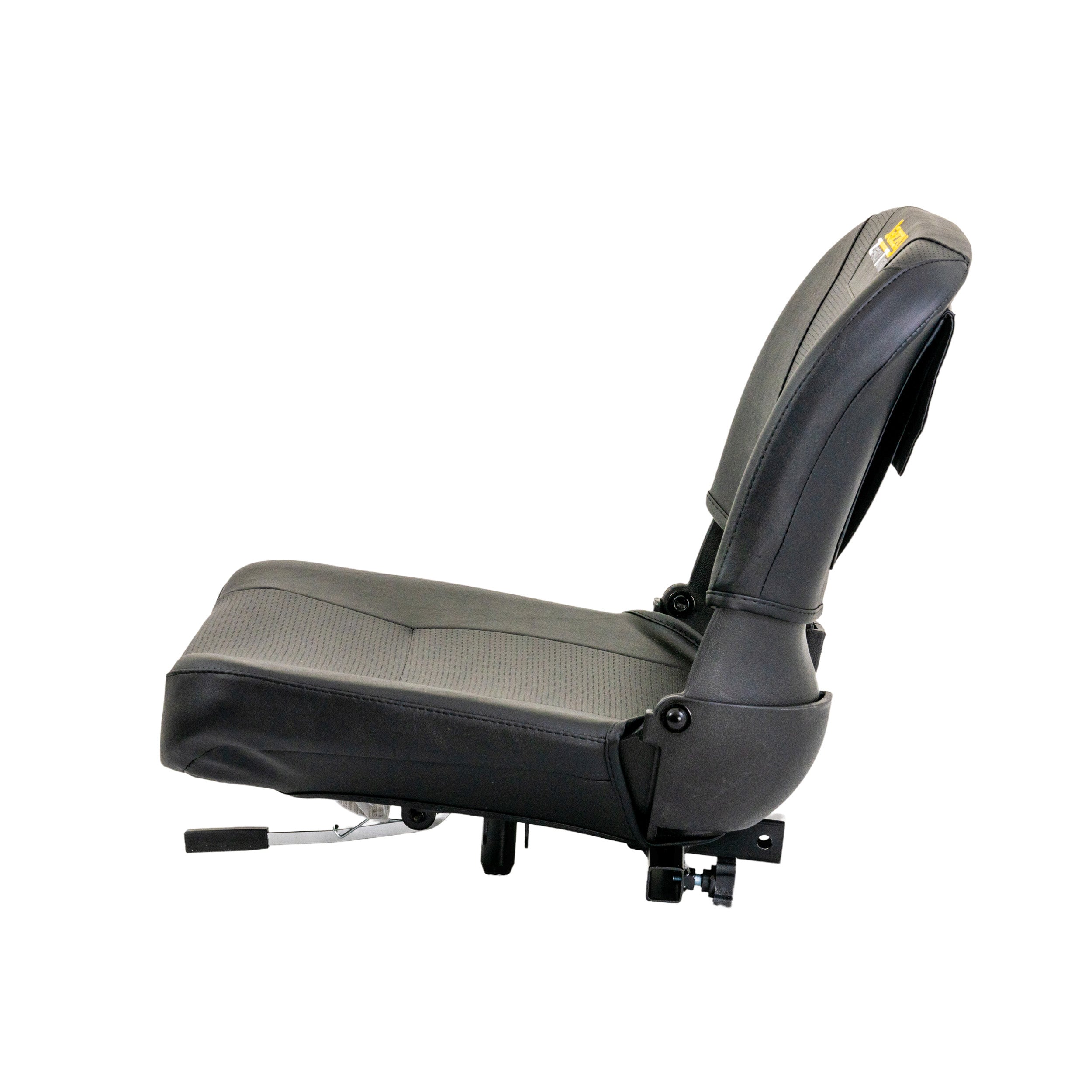 17 Seat Assembly with Armrests for the Jazzy Zero Turn (ZT) mobility scooter, featuring a black vinyl seat, armrests, and a steel base plate with an elevation lever.