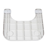 Plastic Tray Table for Wheelchairs: A durable, white ABS plastic tray with velcro straps, built-in cup holder, and raised lip, designed to securely attach to wheelchair armrests for versatile daily use.