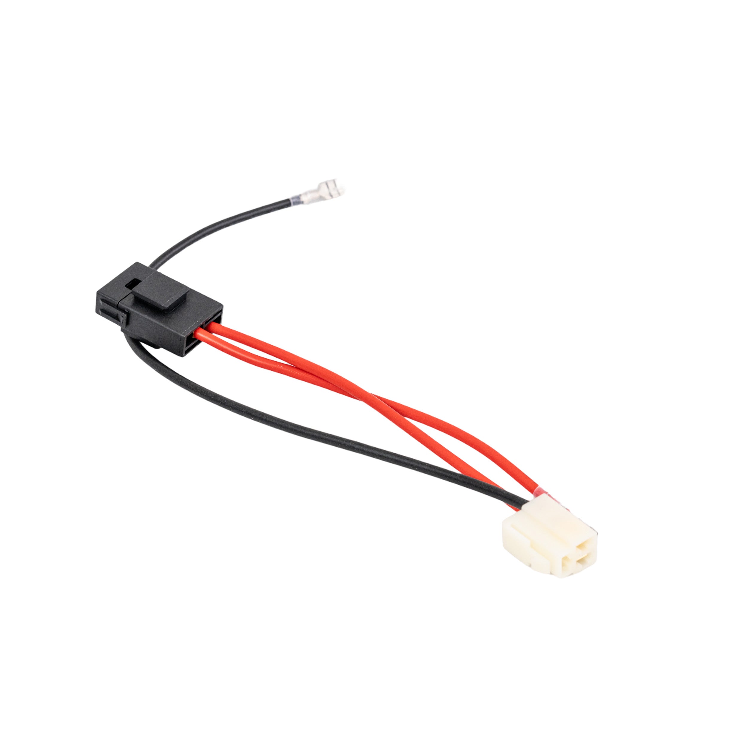 3-Pin 2-Wire Battery Harness with Side-by-Side Pins & 30A Fuse for Razor E90 Accelerator & Power Core E90 Scooters, featuring a white 3-pin connector and red and black wires with fuse holder.