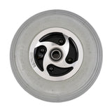 9x3 (2.80/2.50-4) Pneumatic Front Wheel with Ribbed Tread for Rascal Scooters & Power Chairs, featuring a silver 4-spoke rim, pre-installed bearings, and angled valve stem.