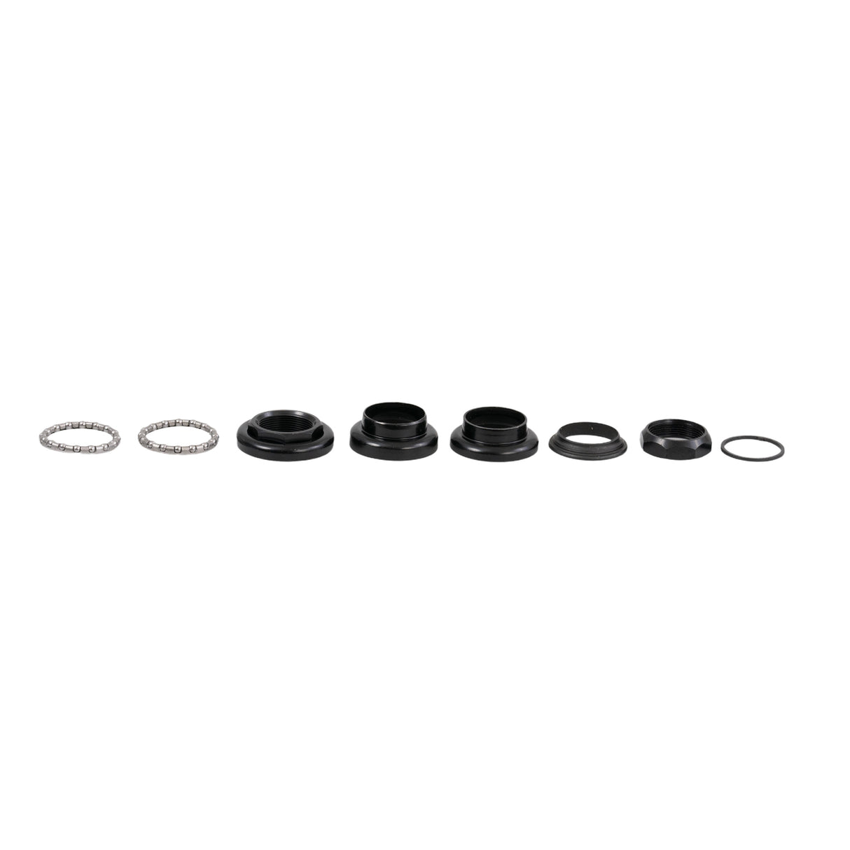 Tiller Bearing Set for ActiveCare & Drive Medical Pilot, Prowler, & Spitfire Scooters, & Titan Power Chairs, showing a row of black round objects including nuts and bearings essential for scooter steering.