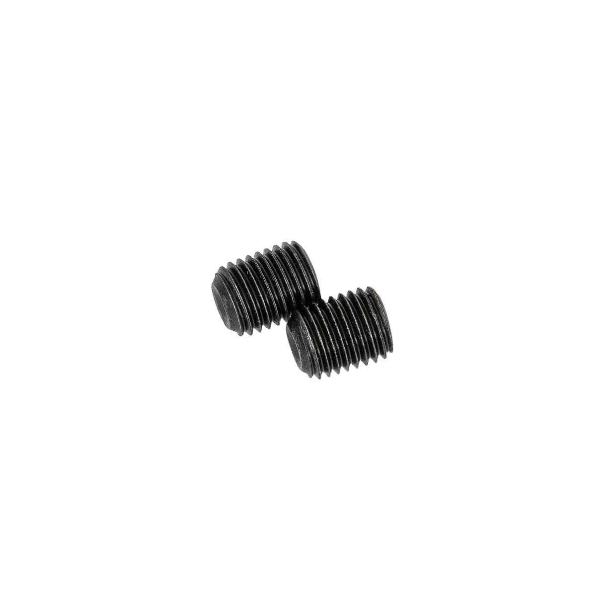 Two M10x1.00 x 10mm set screws for heavy-duty go-kart and mini bike clutch collars, shown in a close-up view highlighting their black finish and precise threading.