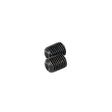 Close-up of two black M10x1.00 x 10mm set screws for heavy-duty go-kart and mini bike clutch collars, showcasing their threading and headless design.