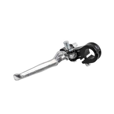 Clutch Lever for 48cc - 80cc 2-Stroke Bicycle Engine Kits shown in a close-up, highlighting the metal lever and screw assembly designed for mounting on a 7/8 diameter handlebar.