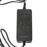 42 Volt Charger for Lithium Electric Scooters & E-Bikes; close-up of the black power cord with coaxial connector and visible white text, highlighting the adapter and cable details.