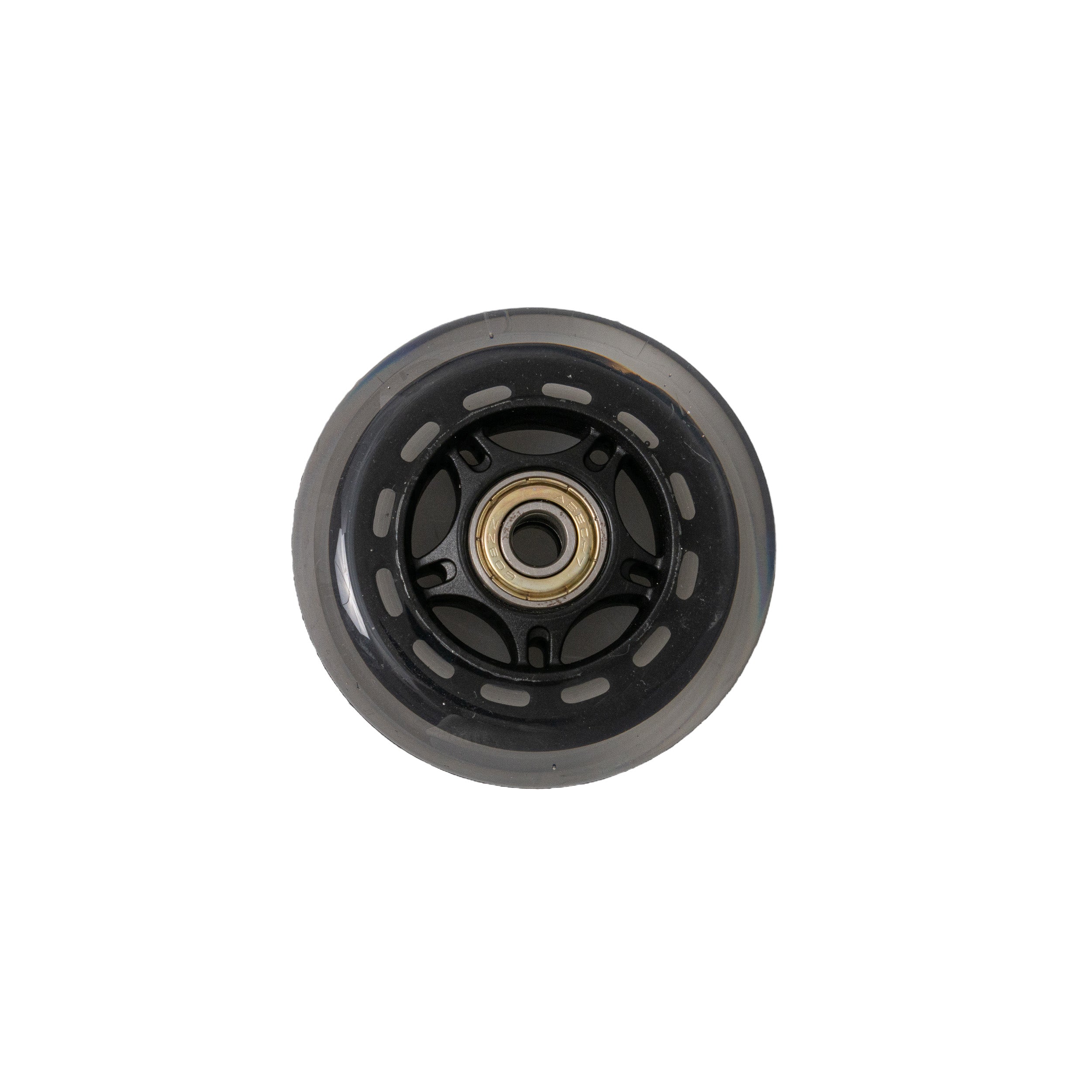 72mm Front Anti-Tip Wheel Assembly with Bearings for Jazzy & Pride Scooters & Power Chairs, featuring a metal center and black outer wheel, essential for stability in mobility devices.