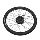 Rear Wheel Assembly with Hub Motor for the ANCHEER 26 350W Electric Mountain Bike (Blemished), featuring a black rim, spokes, and a harness with a 9-prong connector. Minor scratch and bent pins.