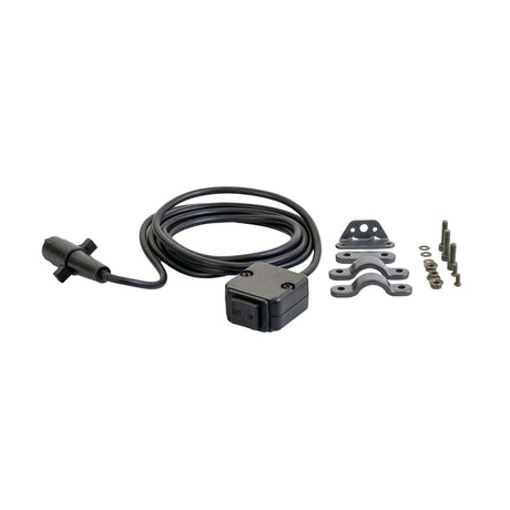 A-Type Winch Hand Control for ATVs featuring a 101 cable, Out/In rocker switch, 4-pin female connector, and accompanying screws, bolts, and washers. Suitable for 2000-4500 lbs. capacity winches.