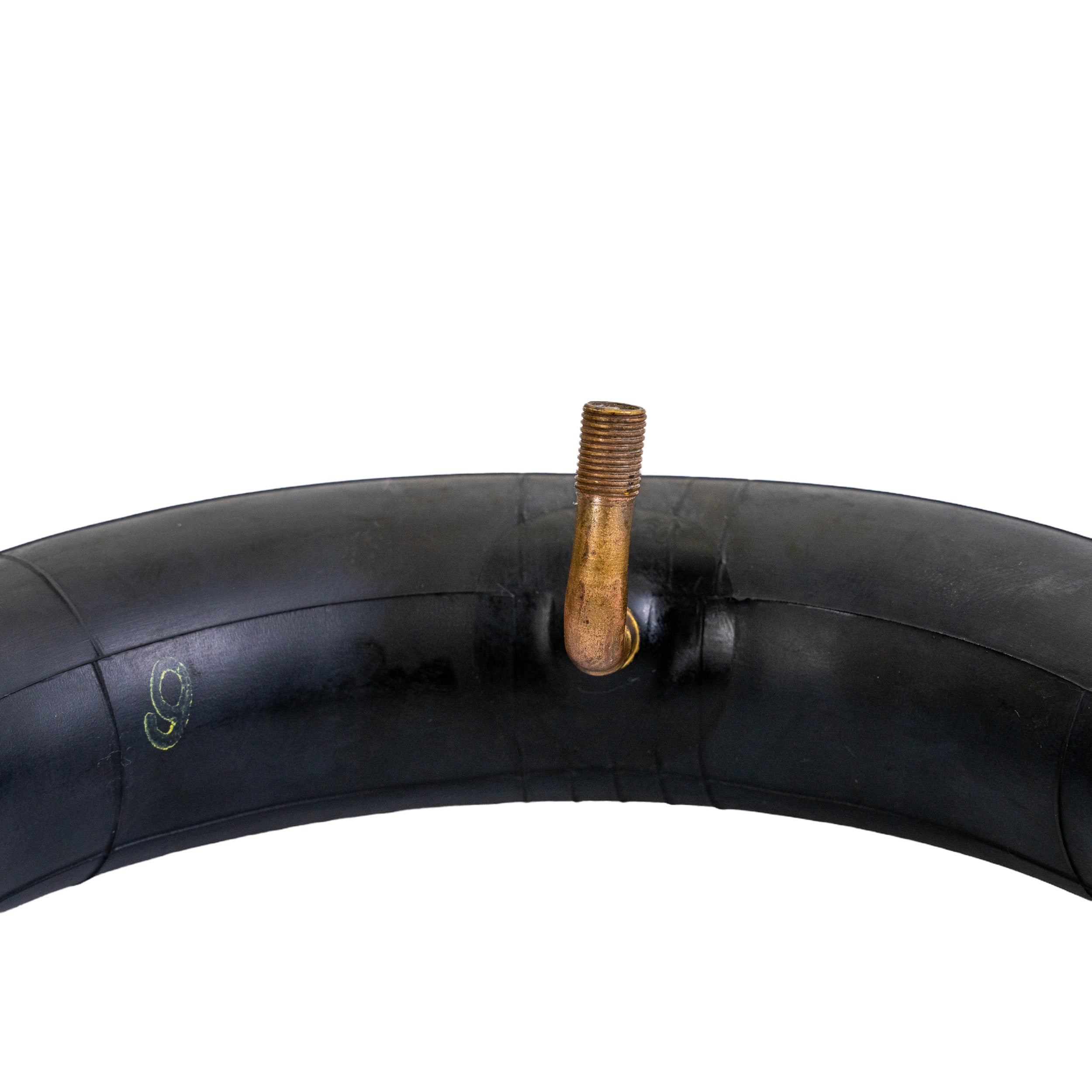 70/65-6.5 (10x2.50/2.75) Inner Tube with Angled Valve Stem for the Hover-1 Alpha Folding Electric Scooter, featuring a black cylindrical tube and a metal angled valve stem.