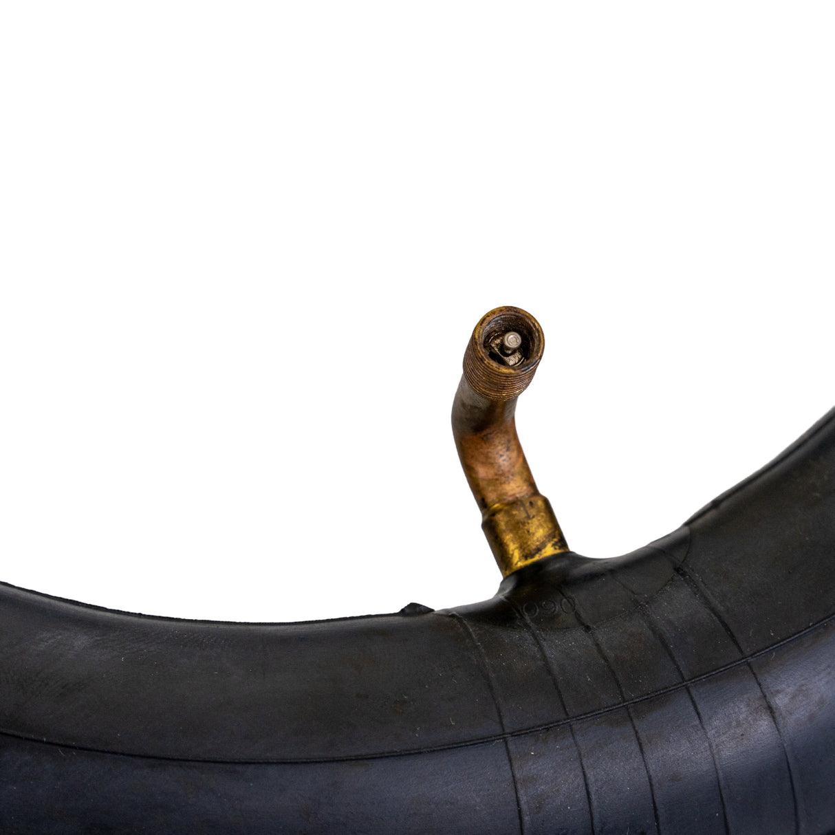 Close-up of the 70/65-6.5 (10x2.50/2.75) Inner Tube with Angled Valve Stem for the Hover-1 Alpha Folding Electric Scooter, highlighting the durable rubber and the practical angled valve stem.