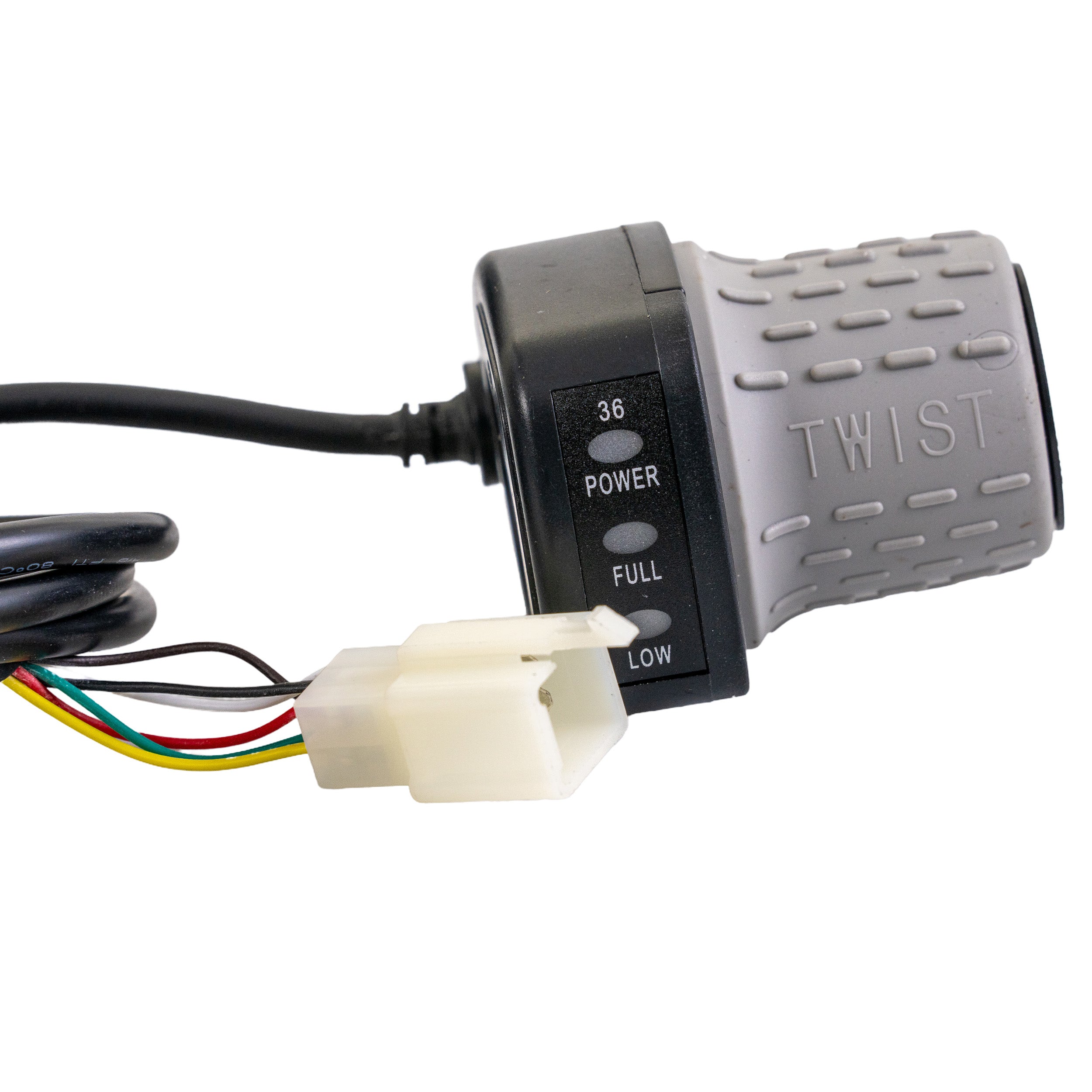 Razor Variable Speed 6-Wire Twist Grip Throttle with 41 Wires for the Razor MX500 (Versions 21+), MX650 (Versions 14+), & SX500 (Versions 1+), featuring a close-up of the power button and several colored wires.