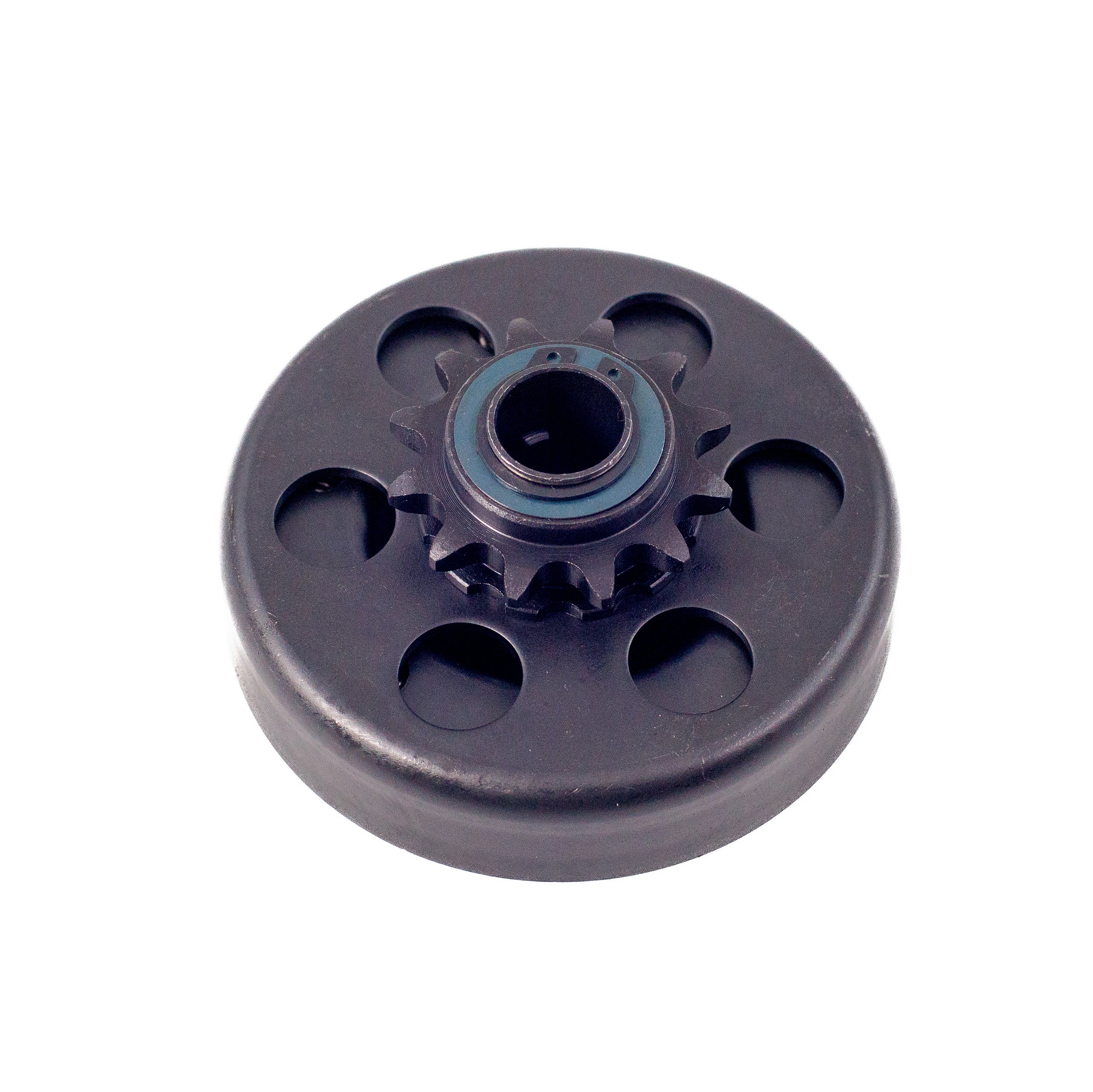 Clutch Assembly with 3/4 Shaft & 12 Tooth 420 Chain Sprocket for Go-Karts, featuring a circular design with a central hole and multiple sprocket teeth.