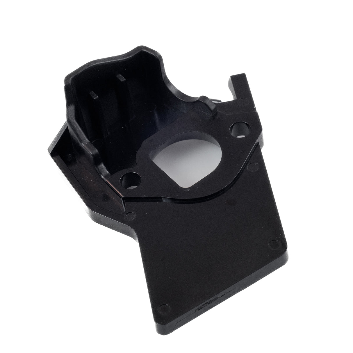 Carburetor Insulator Plate for the Predator 212cc GHOST Racing Engine, a black plastic plate with a central hole, measuring 3-9/16 by 3, designed to shield the carburetor from engine heat.