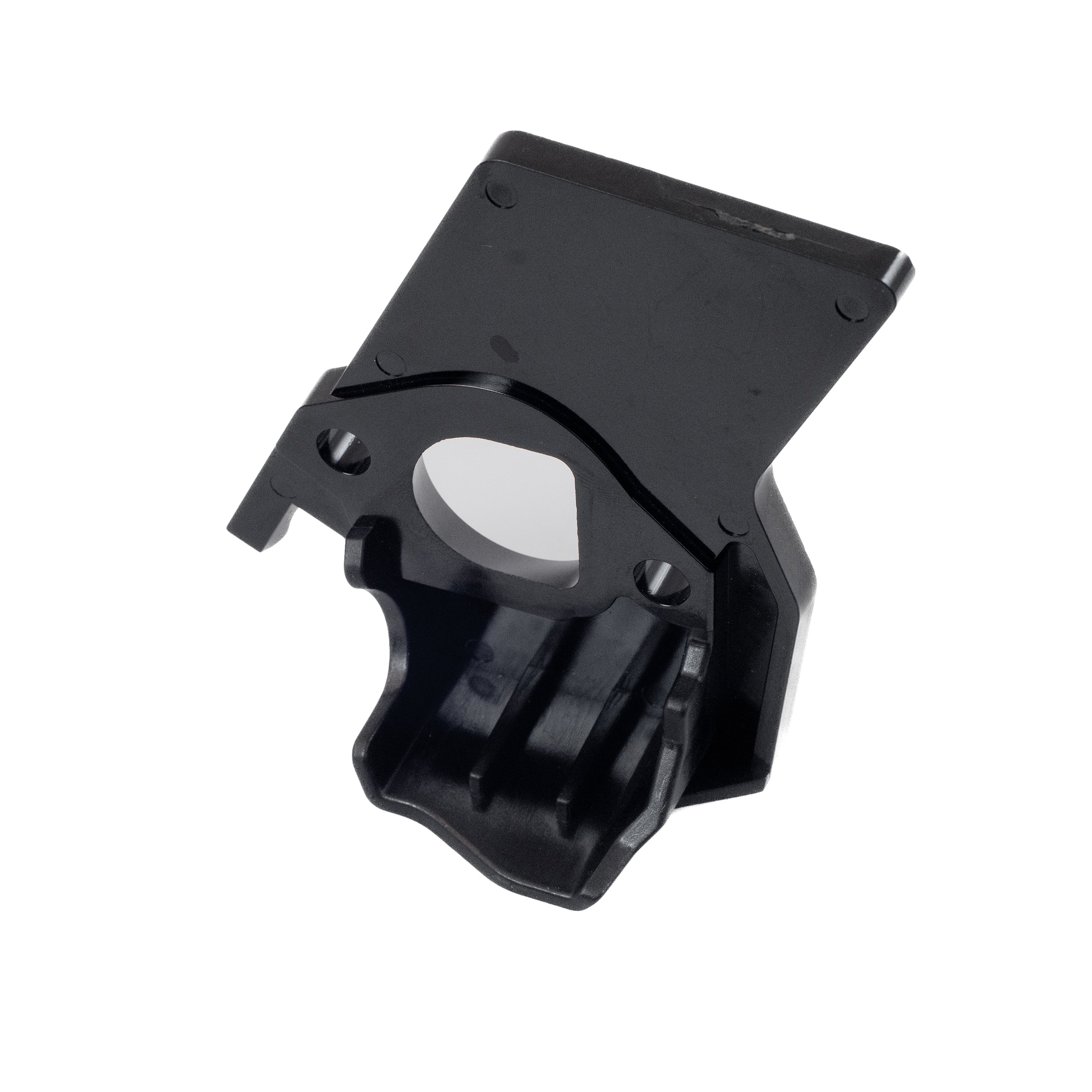 Carburetor Insulator Plate for the Predator 212cc GHOST Racing Engine, a black hard plastic plate with a central hole, designed to prevent engine heat from affecting the carburetor.