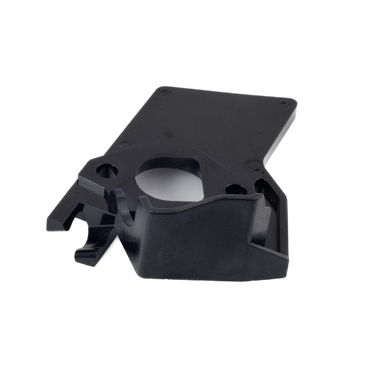 Carburetor Insulator Plate for the Predator 212cc GHOST Racing Engine, a black plastic object with a central hole, designed to shield the carburetor from engine heat.