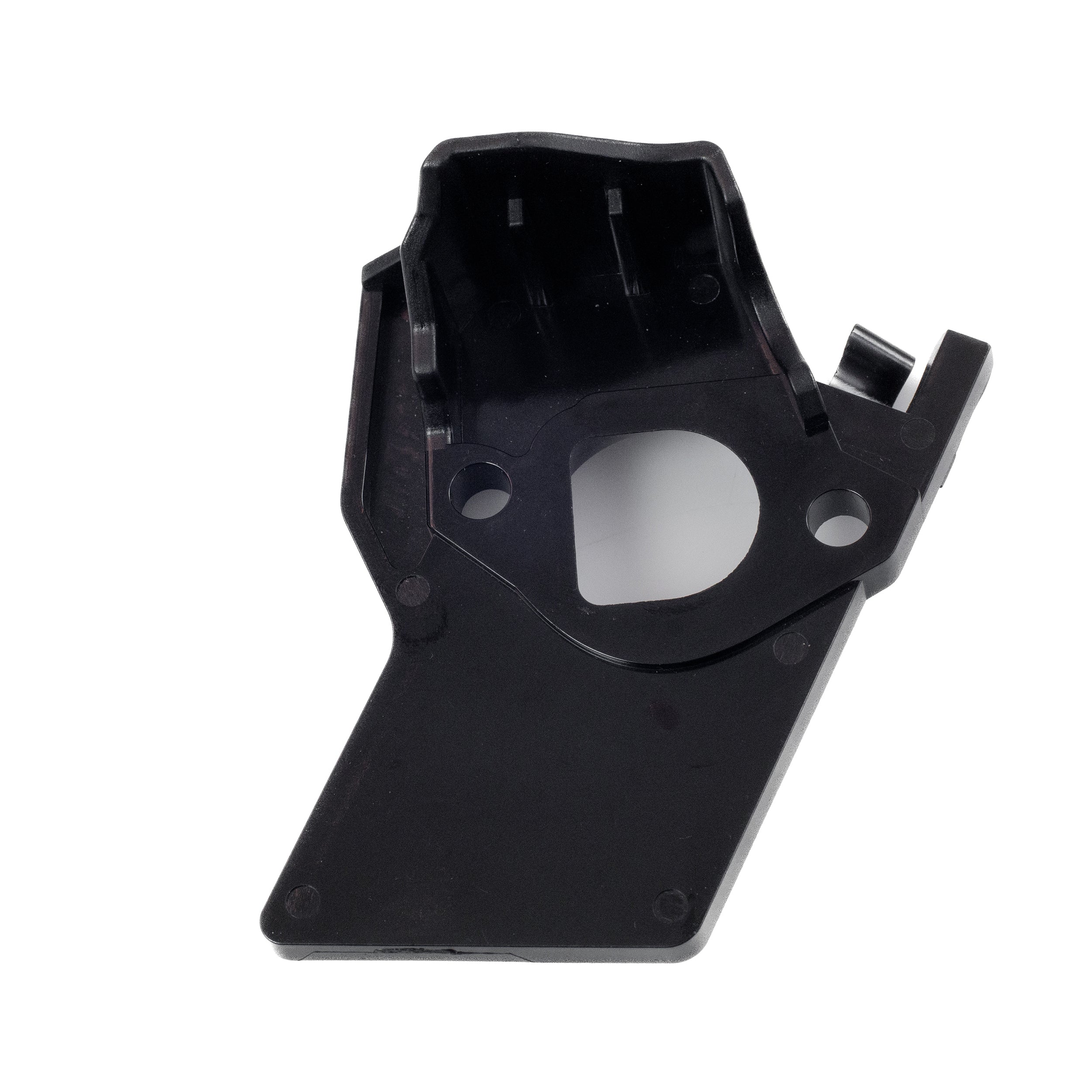 Carburetor Insulator Plate for Predator 212cc GHOST Racing Engine: A black plastic plate with a central hole, designed to shield the carburetor from excessive engine heat.