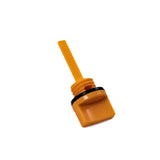 Close-up of the Oil Dipstick for the Predator 212cc GHOST Racing Engine, highlighting the orange plastic with visible high and low marks and an O-ring for sealing the tube.