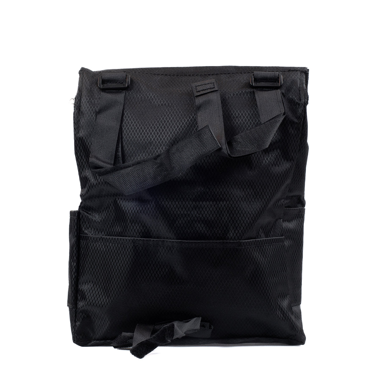 Removable Front Tiller Bag for Mobility Scooters, a black nylon bag with straps, designed for front storage on mobility scooters, replacing or adding to the existing basket.