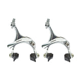 Dual Pivot Type Brake Caliper, featuring silver brake pads and levers, shown in detailed close-up views of a bicycle brake, suitable for various scooters and bikes.