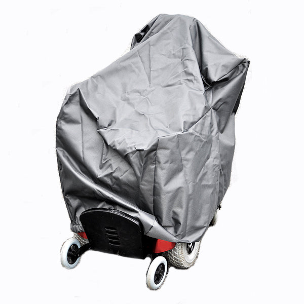 Heavy Duty Dust Cover for Jazzy Power Chairs shown on a cart, designed to protect from dust and grime. Suitable for most Jazzy and Jet power chairs by Pride Mobility.