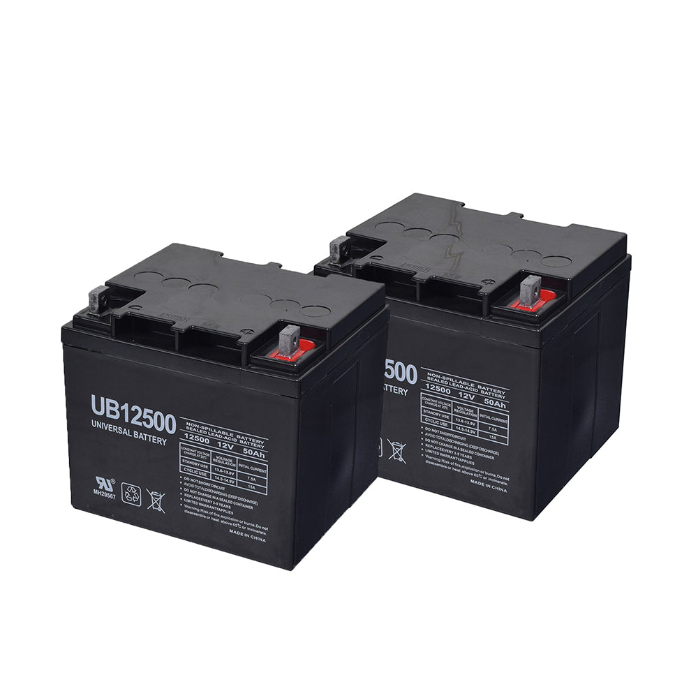 24 Volt 50 Ah Battery Pack for the Revolution Mobility Commander & Commander Heavy Duty, featuring two black AGM batteries with common posts, designed for superior deep cycle performance.