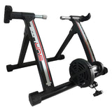 E-2 Mag Bicycle Resistance Trainer with a sturdy frame and magnetic resistance flywheel, designed for easy indoor bike workouts using your own bicycle.