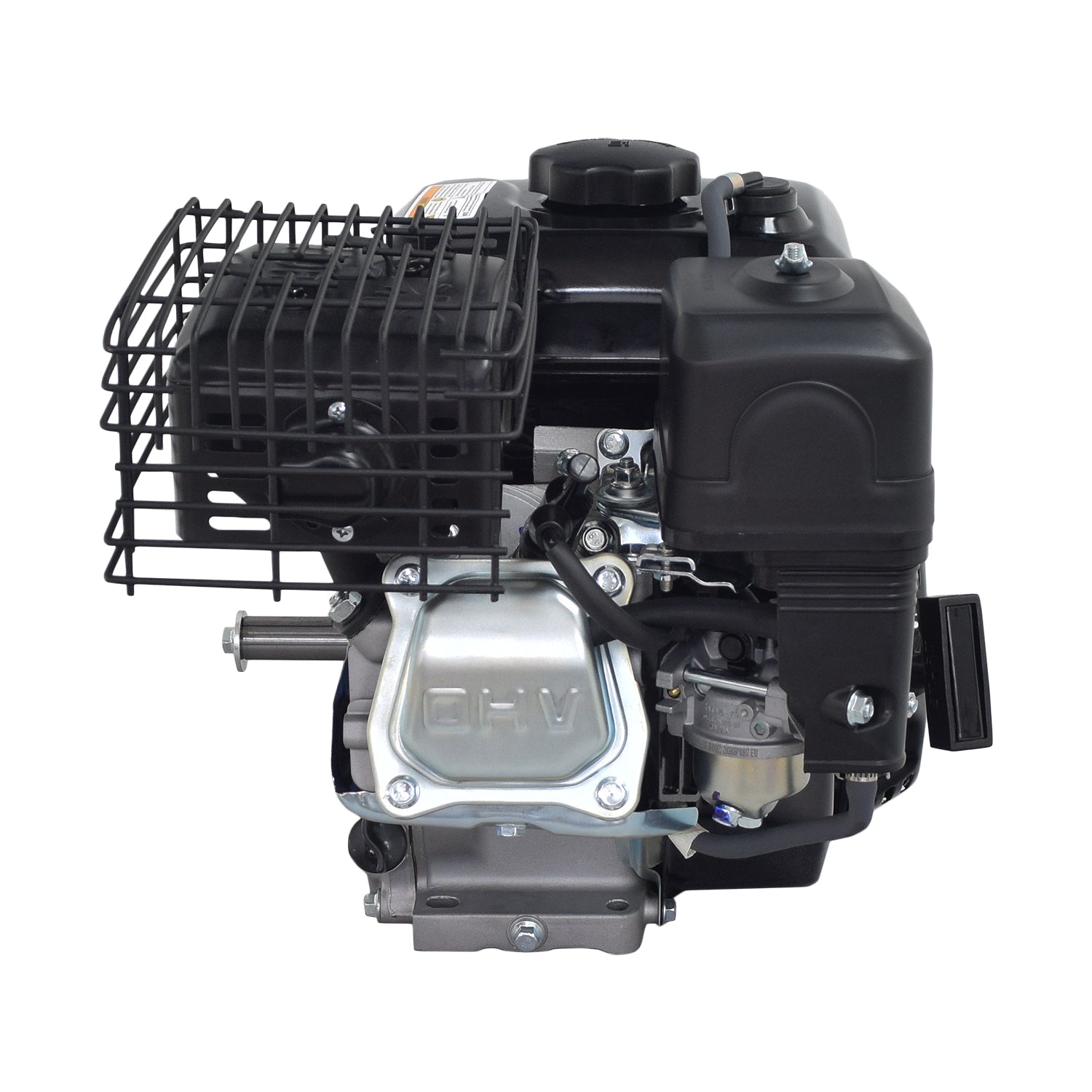 6.5 HP Mini Bike Engine & Torque Converter Kit with 420 Chain featuring a close-up of the engine components, including the pull start, air filter, carburetor, fuel tank, and the torque converter assembly.