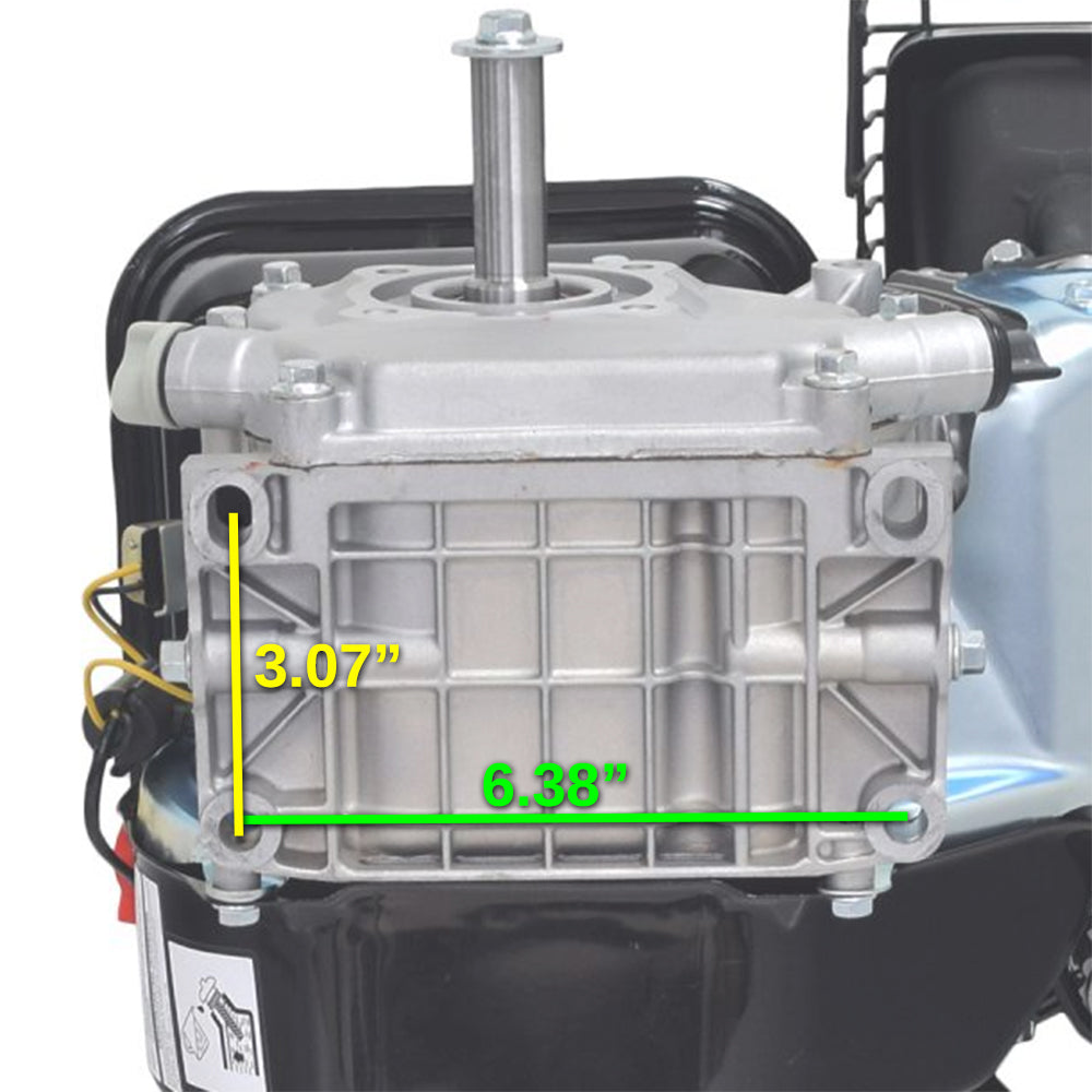 196cc 6.5 Hp Engine for the Coleman DT200 Drift Trike, showcasing the manual pull start, air filter, carburetor, fuel tank, muffler, and spark plug, with visible measurement markings and a measuring tape.