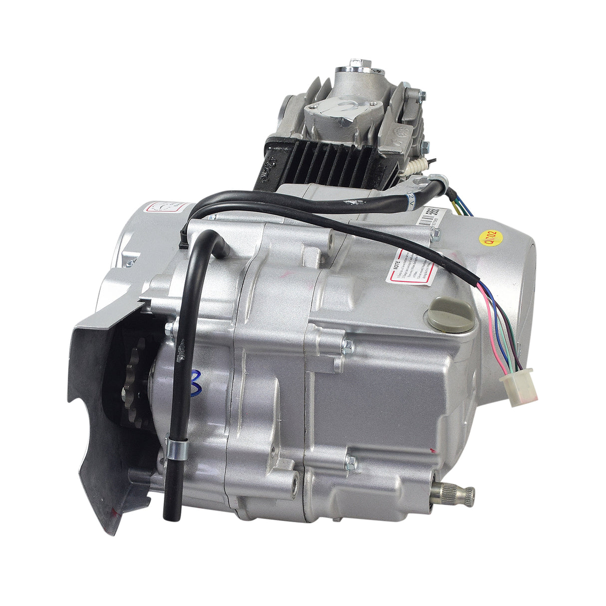 50cc 4-Stroke Engine with Manual Clutch & Kick Start for Dirt Bikes, showcasing a compact silver engine with visible wires and components, ideal for 47-50cc dirt bike customization or replacement.