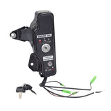 Electric Start Switch Assembly with Keys for 6.5 Hp 168F Honda GX200 Clone Style Electric Start Engines, showcasing the black electronic device with wires and included keys, ready for installation.