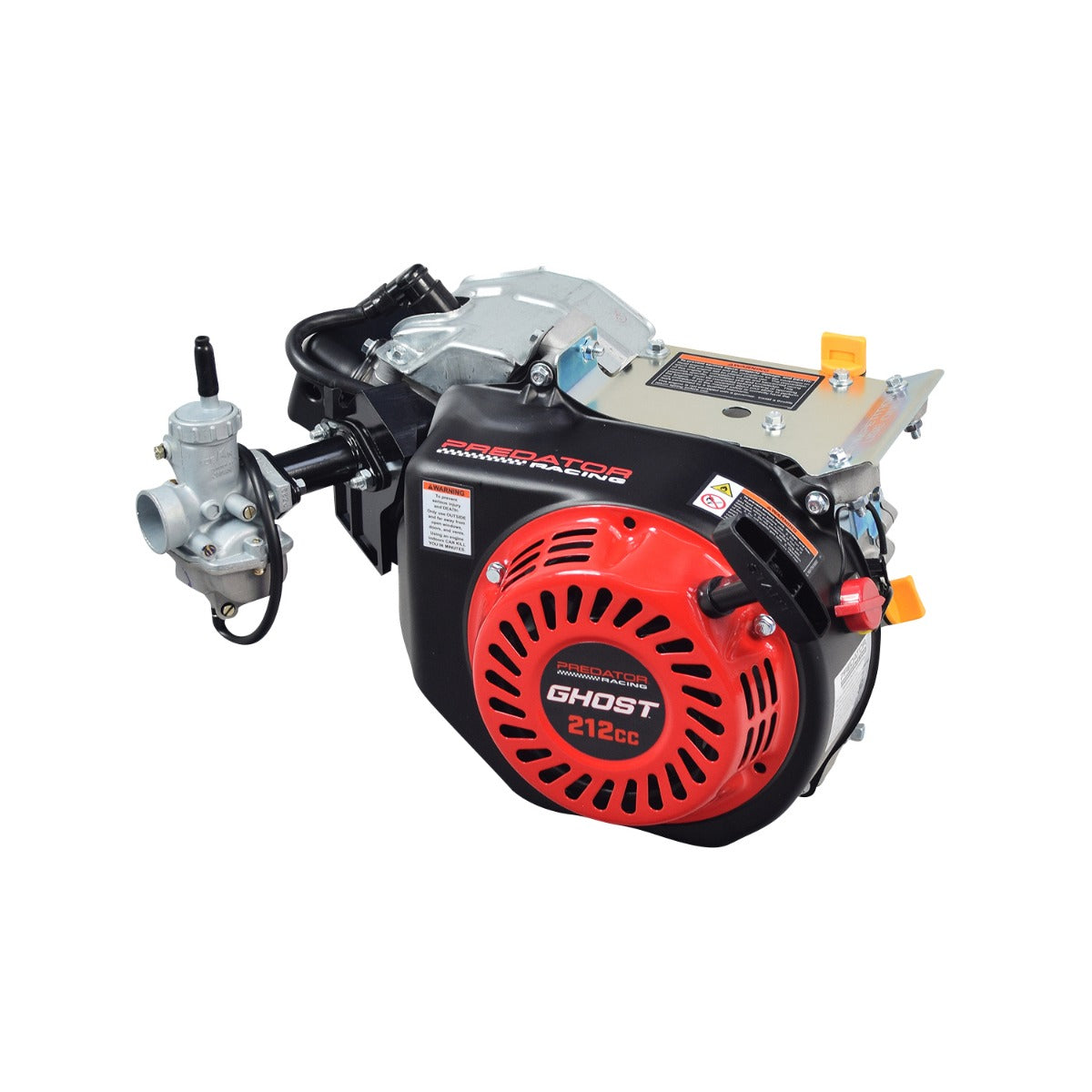 Predator 212cc GHOST Racing Engine for Go-Karts & Mini Bikes, featuring a red and black design, visible PZ22 carburetor, and recoil pull-start.