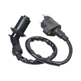 Ignition Coil for the TaoTao Speedy 50 Scooter, featuring a black wire with a metal connector and black plastic cylinder, designed for 50cc GY6 engines.